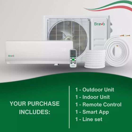 𝐎𝐍𝐋𝐘 $𝟓𝟗𝟓 Minisplit Bravo Model 17 SEER2 12000 BTU 110v Mini Split Heat Pump 1 Ton AC & 13' Kit